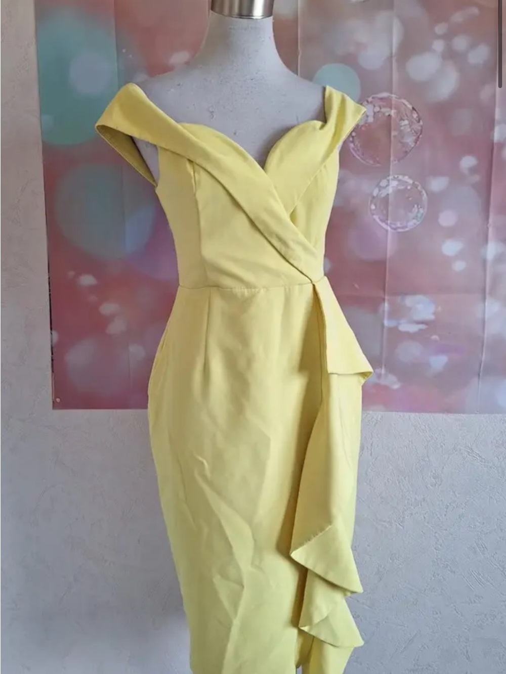 Lavish Alice Nordstrom Yellow Off the shoulder Ruffle midi dress